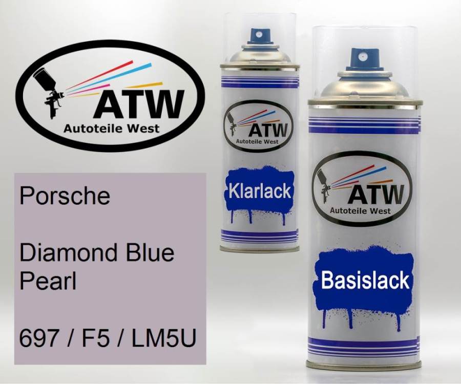 Porsche, Diamond Blue Pearl, 697 / F5 / LM5U: 400ml Sprühdose + 400ml Klarlack - Set, von ATW Autoteile West.